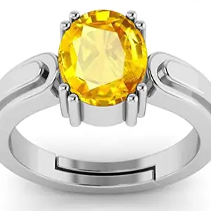 BALATANK�7.75 ratti / 6.62 Carat Unheated Untreatet A+ Quality Natural Yellow Sapphire Pukhraj Gemstone Silver Plated Ring for Women's and Men's {Lab Certified}