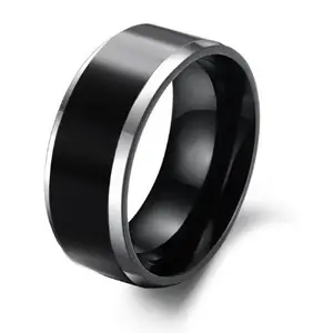 Asma Jewel House Asma Men's Black Pure Tungsten Steel Finger Band 8mm Width Comfort Fit Wedding Band Ring for Men