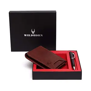 WildHorn Men Leather Leather Wallet And Pen Gift Set, Black