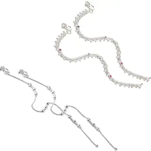 Heer Collection Traditional Jewellery For All Occassions Anklets Payal Pair for Women/Girls Alloy Anklet - Bzr_Combo Payal 111 & 114 (1-Pair Each)