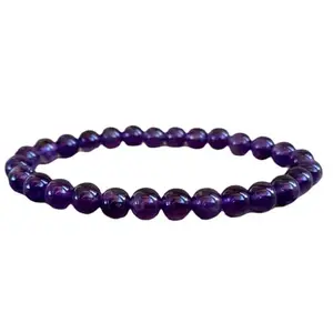 RRJEWELZ Natural Amethyst 6mm Round Shape Smooth Cut Beads 7.5 Inch Stretchable Bracelet For Men & Women. Unisex Bracelet For Healing, Meditation, Prosperity, Gift & Luck|STBR_RR_09716_7.5