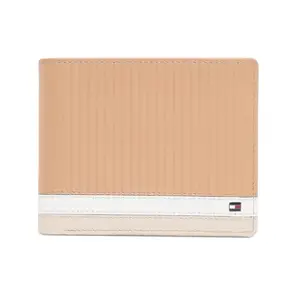 Tommy Hilfiger Men Samos RFID Protected Leather Slimfold Wallet - 8 Card Slots, Khaki+White