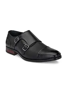 San Frissco Men Mike Double Monk Strap Shoes Faux Leather Monk Shoes Black