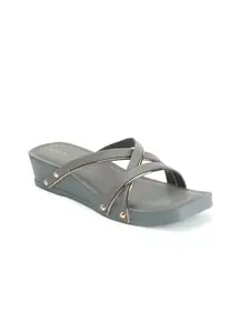 ICONICS Women's Fashionable Slip On Sandals Colour-Grey, Size-UK 4