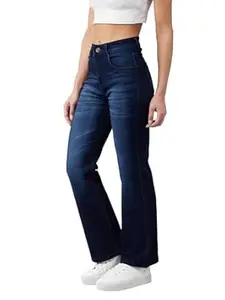 Miss Chase Women's Wide-Leg High-Rise Regular-Length Stretchable Shaping Denim Jeans