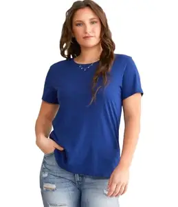 Pinkberry Women Summer Wear Tshirt Short Sleeve Cotton Blend Round Neck Tshirt for Women Royal Blue 4XL