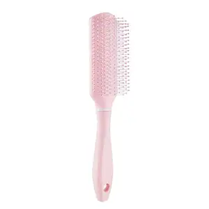 BlackLaoban Anti-Static Curve Handle Flat Hair Scalp Massage Brush Nylon Bristle Hair Brush For Blow Drying, Styling, Curling, Straighten All Type Hairs For Women & Men (Pink)