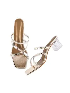 TRYME Block Heels Embellished Stutted Strap and Comfortable Transparent Party Kitten Heel For Womens & Girls