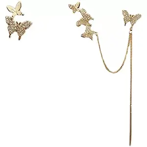 Vembley Korean Studded Butterfly Chain Ear Cuff Earrings For Women And Girls 2 Pcs/Set