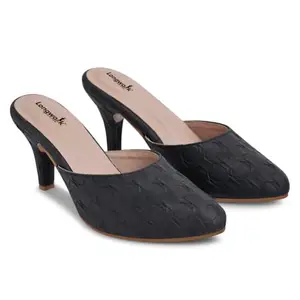 Longwalk Women Slip-On Kitten High Heel Sandals Fashionable Casual, Outdoor, Party & Formal Office Footwear for Girls Black