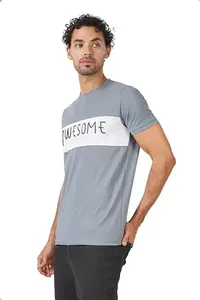 FUJIN Men's Lycra Embosed Round Neck Half Sleeve T Shirt: Perfect for Everyday Wear and Casual (Light Grey, Size : L)|534
