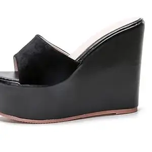 GLO GLAMP Womens Wedge High Heels Open Toe Platform Stylish Sandals (Black, 3)