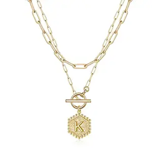 Jewels Galaxy Jewellery For Women Gold Plated Alphabetical K Layered Necklace (CT-NCK-44256-K)