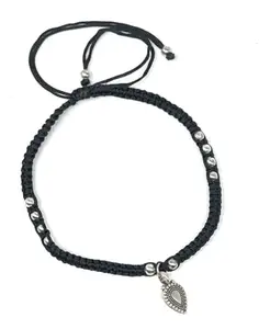 Jyokrish Handmade Adjustable Black silk dori hanging Leaf-1 Anklet For Women | girls | Nazariya | |Payal | Nazar Battu |Adult |Free Size |Pack of 1