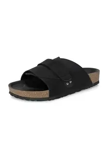 EL PASO Black Leather Cork Sole Sandal Slippers for Men - 11 UK