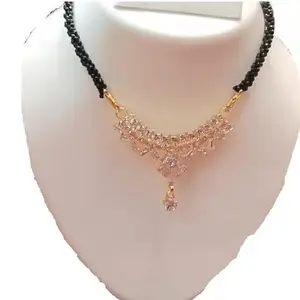 Kundan & CZ Stone Black Beads Mangalsutra with American Diamond Pendant