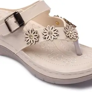 Picktoes PT-5012 Women's Cream Synthetic Leather Casual Heel Sandal