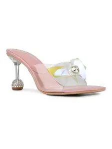 Inc.5 Womens Peach Transparent Square Toe Party Wear Block Heel Sandals