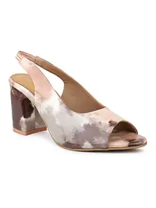Inc.5 Women Brown Printed Peep Toes Block Heels