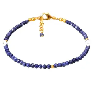 RRJEWELZ Blue Sapphire Bracelet for Men & Women – 3mm Round Faceted Blue Beads – 7 inch adjustable with Gold Plated Clasp – Healing, Fashion, Gift, Spiritual, Yoga|LCBR_RR_01622