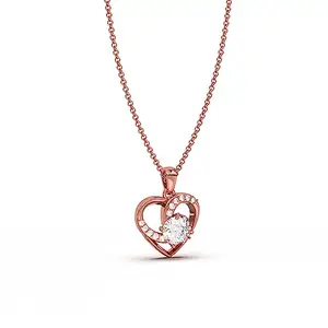 ZALKARI 2 Cttw Cubic Zirconia Diamond Love Heart Pendant Necklace In 14k Rose Gold Plated Sterling Silver with 18 Cable Chain | Authenticated Swiss Stone with 6 Months Warranty*