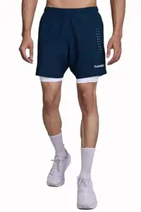 FUAARK 2 in 1 Compression Shorts for Men for Gym, Sports, Running & Cycling Activities with Pocket Laser Shorts