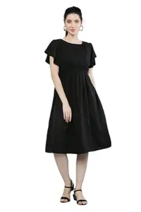 Sobi Enterprises Women's Crepe Knee Length Gown Dress/Mini Dress/Midi Dress for Women (Medium, Black)