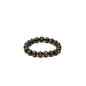 Arka Surya Crystals Natural Black Obsidian Om mani Padmane 10mm Bead Bracelet for Protection Against Negative Energy