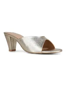 Inc.5 Womens Golden Party Wear Round Toe Block Heel Sandals