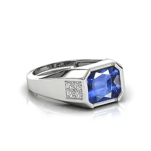 RRVGEM Certified Unheated Untreatet 12.25 Carat Blue Sapphire ring Silver Plated Ring Adjustable Ring Size 16-22 for Men and Women