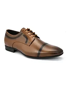 San Frissco Men's Formal Shoes with Textured PU Sole/Square Toe Formal Derby Lace Up Walking Shoes for Office Wear and Party/Stylish Lightweight and Comfortable Oxford Shoe - 8 (Tan)