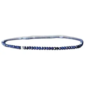 RRJEWELZ Natural Blue Sapphire 3mm Round Shape Faceted Cut Beads Stretchable Bracelet for Men & Women.|STBR_RR_02230_6.5