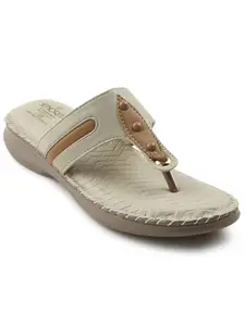 Liberty Senorita S624 02 Casual Slippers for Women With PVC Sole | PU Upper Comfortable and Lightweight | Latest and Trendy Design | Synthetic Insole | Stylish Footwear Cushioned Footbed (Cream 36EU)