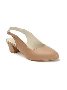ICONICS Women's ICN-AF-W-02 Sling Back Comfortable and Stylish Block Heel Sandal for Office Casual Formal Wear I Daily Use Peach Heeled 4 Kids UK