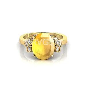 RRVGEM YELLOW SAPPHIRE RING 6.25 Ratti To 6.00 Ratti Certified Unheated Untreatet Natural PUKHRAJ RING Gold Plated Adjustable Ring Certified AA++ Natural for Man and Women(Lab - Tested)