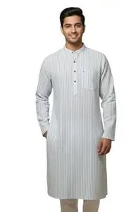 AYZAL DRESSES Men's Slim Fit Long Kurta, Striped Cotton Blend, Ethnic Wear for Festive and Casual Occasion