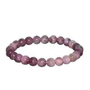 LKBEADS Natural  Pink Tourmaline Gemstone round 7mm smooth 7inch Beads Stretchble bracelet crystal healing energy stone bracelet for Women & Men Adjustable Size