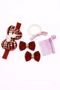 THE GLAM NIYATI Hair Styling Accessories Set for Girls – 5 Pcs Hairband, Bows and Comb Combo
