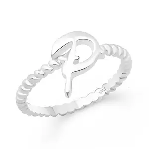 Vighnaharta Valentine Gift Spiral Ring Shank P Alphabet Rhodium Plated Alloy Finger Ring for Women and Girls - [VFJ1311FRR13]