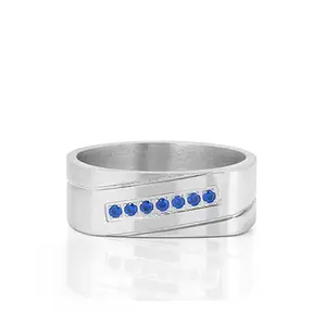 SWASHAA Rheon Blue Diamond Signet Men's Ring Stainless Steel | Dual-Tone Design with 7 Blue CZ Stones | Modern & Sleek Style | Hypoallergenic & Durable | Perfect for Casual, Formal (6)