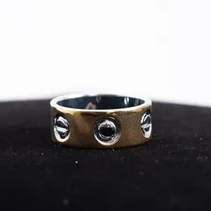 Ravi Jewellers Designer Band Ring with Screw Motif, Gold-Tone Stainless Steel, Wide Band Style