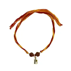 FOURSEVEN 925 Sterling Silver Letter B Charm Rudraksha Moli Rakhi Bracelet (Raksha Bandhan Rakhi for Brother with Roli Chawal)