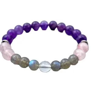 LKBEADS Amethyst Bracelet, Crystal & Labradorite Beaded Bracelet with Rose Quartz | Healing Gemstone Jewelry|8mm Round|Smooth|Multicolor|SRC_LI_000484