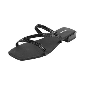 Mochi Womens Synthetic Black Slippers (Size (8 UK (41 EU))