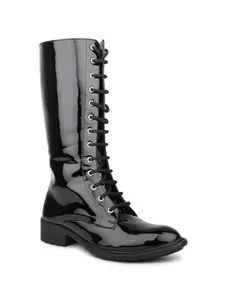 Inc.5 Women Black Lace Up Detail High Top Regular Boots