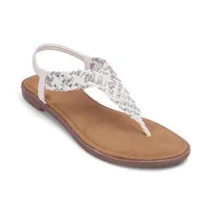 TOUCH HEEL Thong Braided Sandals For Women | Stylish Elastic Back Strap Flats | Comfortable Summer Footwear for Casual Outings (White,3UK)