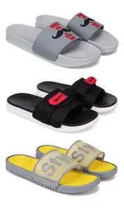 Bersache Chappal for Men Casual,Slides, Slippers, FILP-Flops Walking Slippers (Multicolour) (Pack of 3) Combo(MR)-1590-1558-1698-8