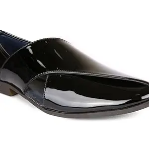 San Frissco Ethnic Mojaris for Wedding, Casual Wear and Daily Use/Comfortable Shoe Style Sandal for Men/Latest Trendy Pathani Classy Sandals - 6 (Black)