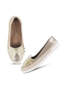 JM LOOKS Women's Bellies Stylish and Attractive Design with rhinestone-studded bow Ideal for parties, and festive events Gold