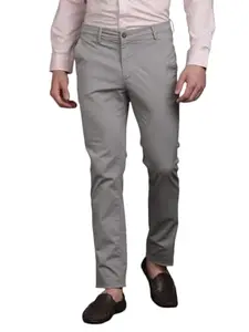 Turtle Men Cotton Stretch Ultra Slim Fit Solid Grey Flat Front Casual Trouser || Pant || Men's Trouser